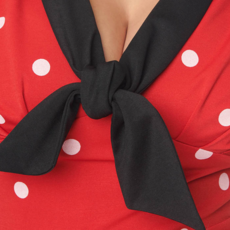 Unique Vintage Red/White Polka Dot Contrast Neck Tie Wiggle Dress