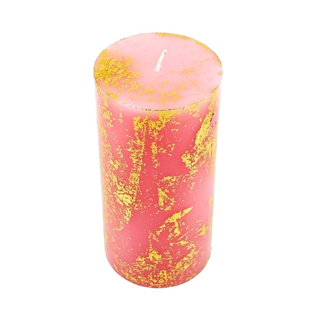 Glitterville 6" Gold Leaf Pillar Candle