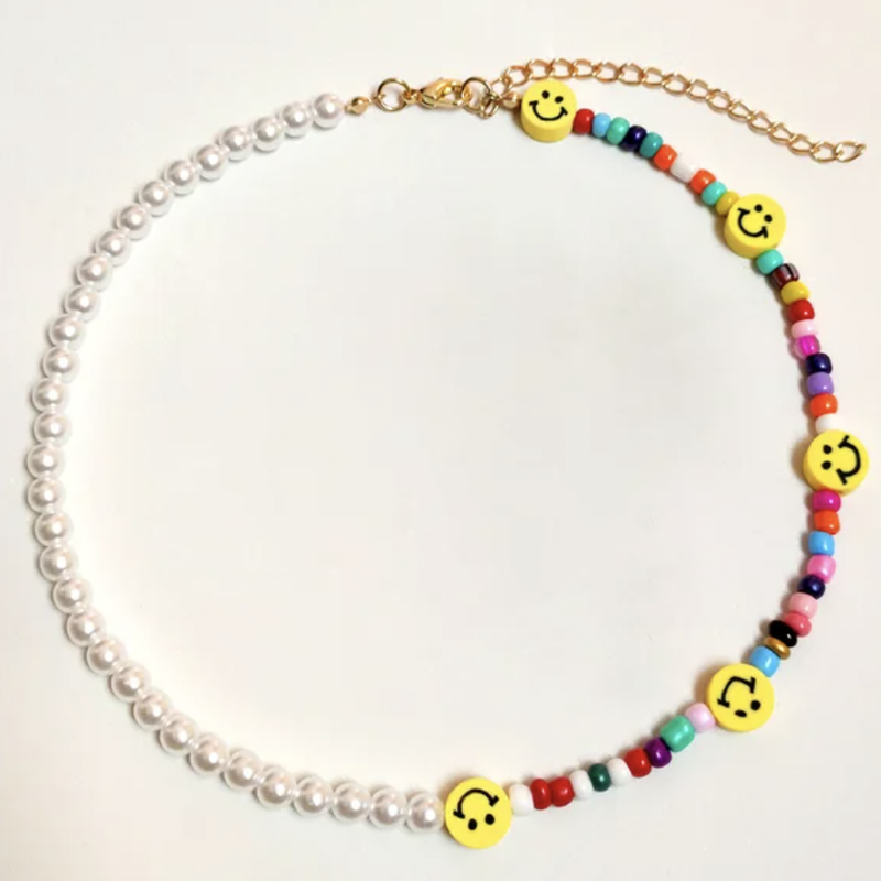 Peepa's Accessories Smile Face Pearl Beaded Necklace