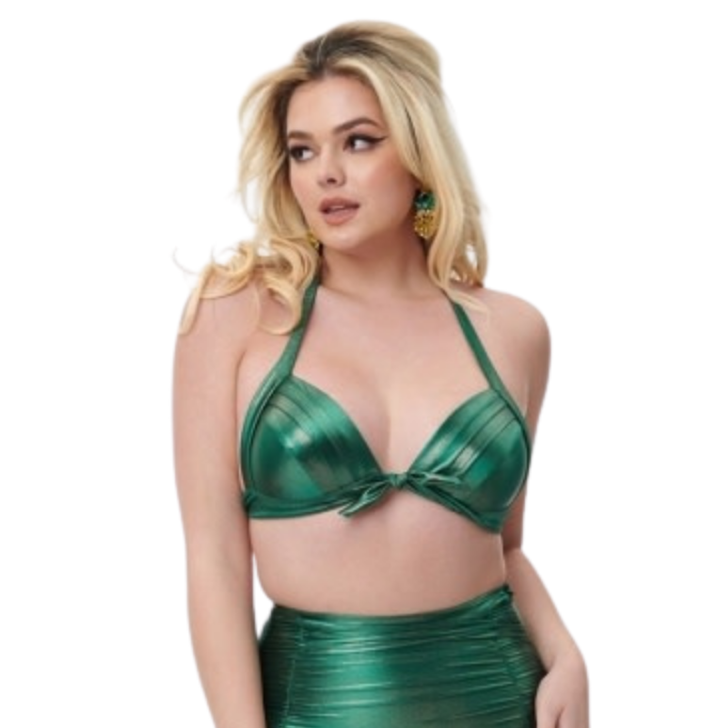 Unique Vintage & Smak Parlour Emerald Monroe Halter Swim Top