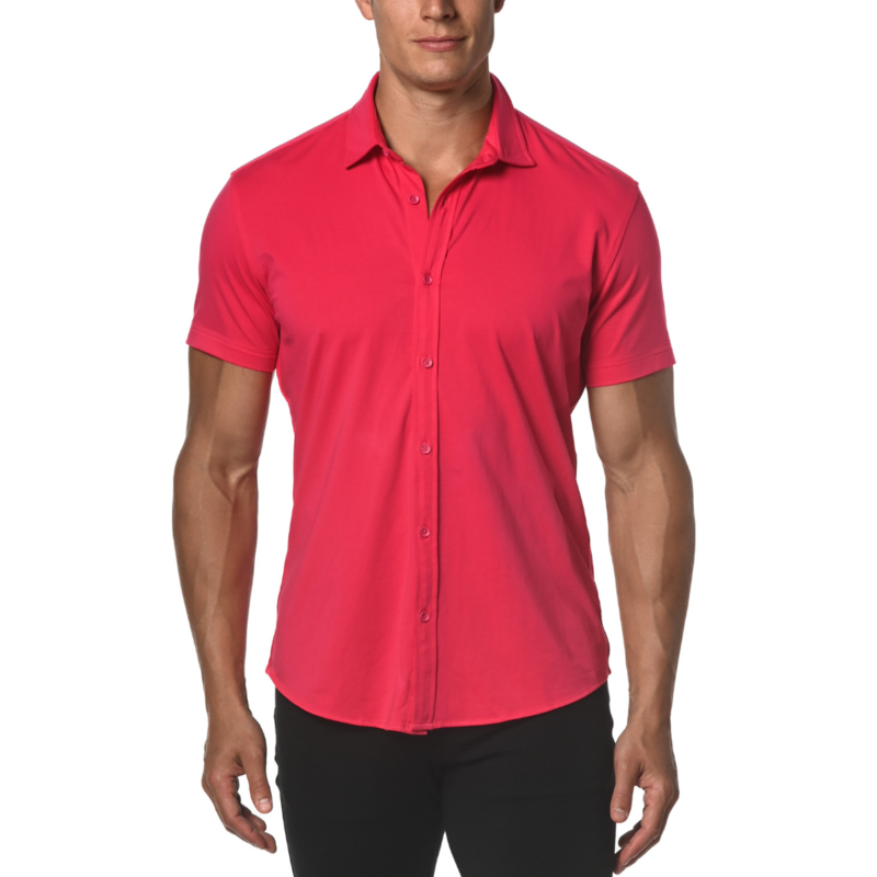 ST33LE Pink Punch Solid Cotton Stretch Knit Jersey Short Sleeve Shirt ST-963