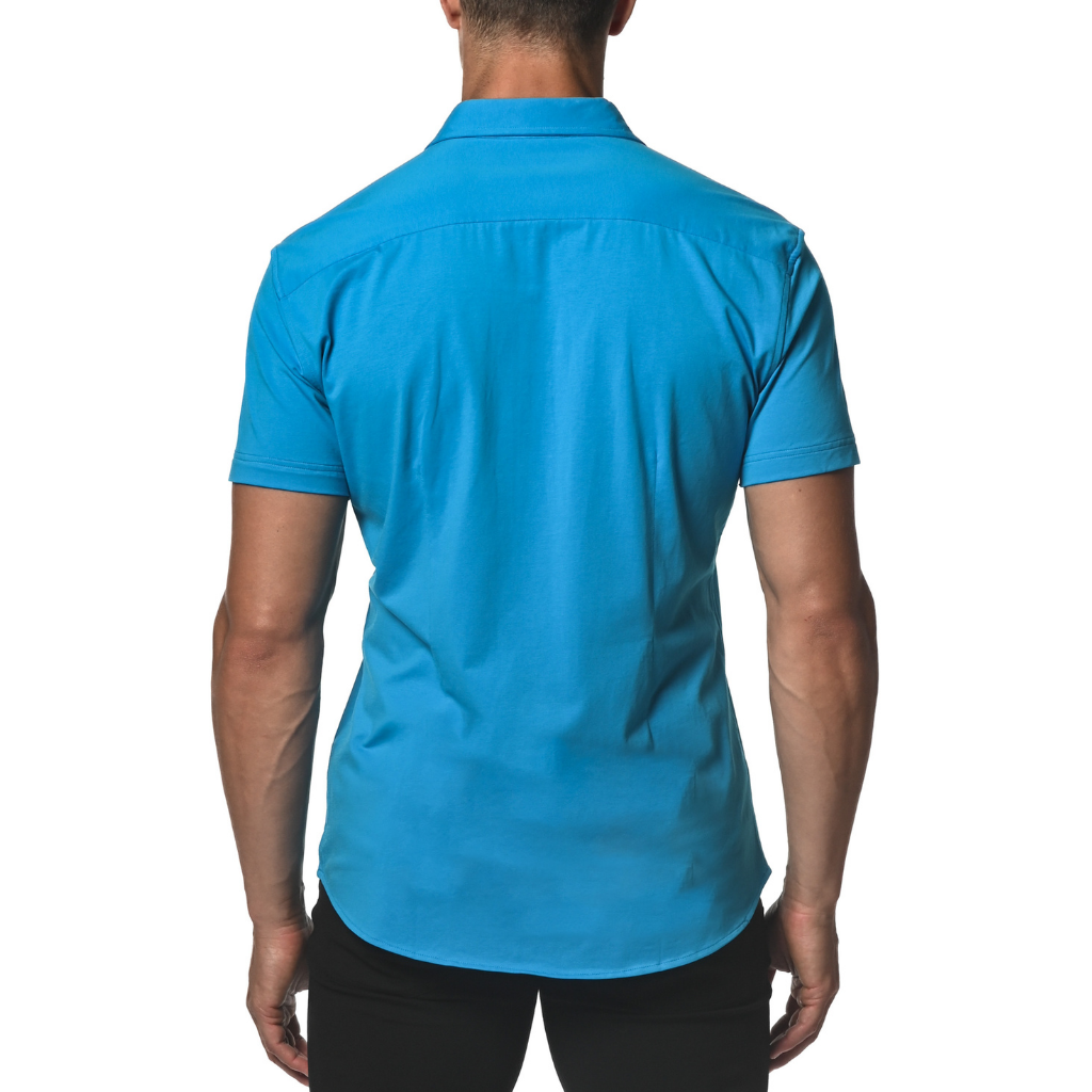 ST33LE (Steele) Techno Blue Solid Cotton Stretch Knit Jersey Short Sleeve Shirt ST-963