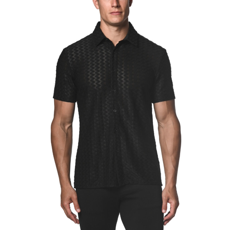ST33LE (Steele) Black Chevron Stretch Lace Gossamer Shirt ST-24016