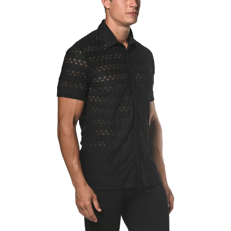 ST33LE (Steele) Black Darts Stretch Lace Gossamer Shirt ST-24015