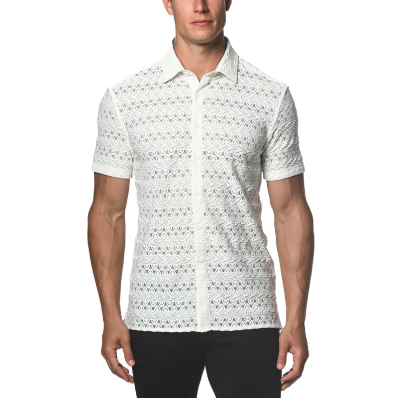 ST33LE (Steele) White Darts Stretch Lace Gossamer Shirt ST-24015