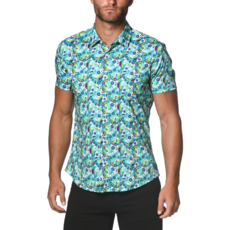 ST33LE Teal/Purple Floral Stretch Jersey Knit Short Sleeve Shirt ST-9264