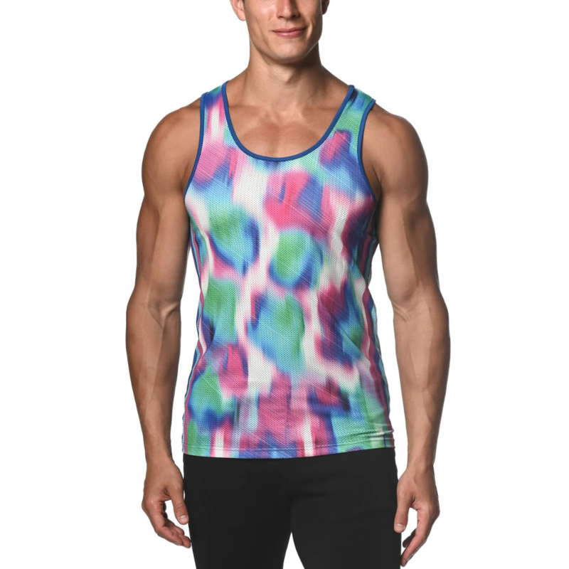 ST33LE Teal Techno Jungle Printed Mesh Tank Top ST-11071