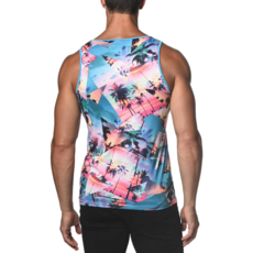 ST33LE Turquoise Palm Collage Printed Mesh Tank Top ST-470