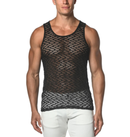 ST33LE Black Squiggly Stretch Gossamer Lace Tank Top ST-25003