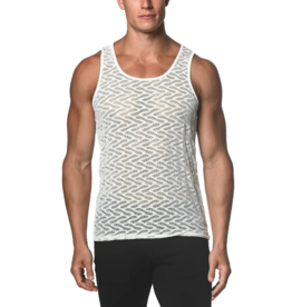 ST33LE White Squiggly Stretch Gossamer Lace Tank Top ST-25003