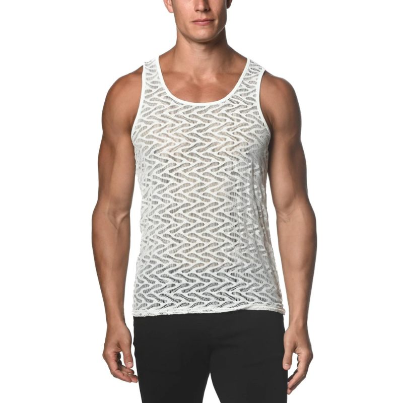 ST33LE (Steele) White Squiggly Stretch Gossamer Lace Tank Top ST-25003