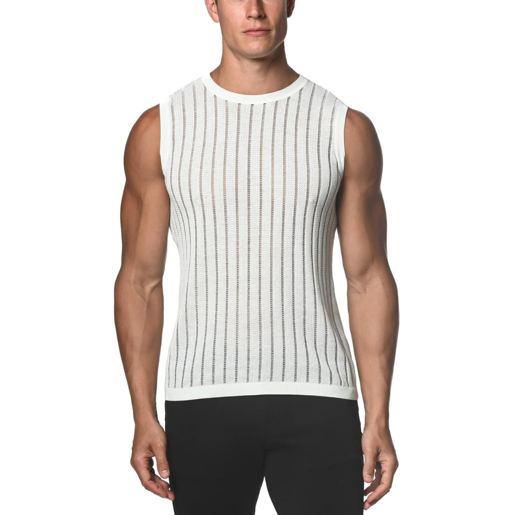 Men's Sheer Bling Tank Tops Mesh Fishnet Sleeveless Vest Top