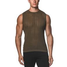 ST33LE Army Sheer Vertical Stripe Textured Knitted Vest ST-24018