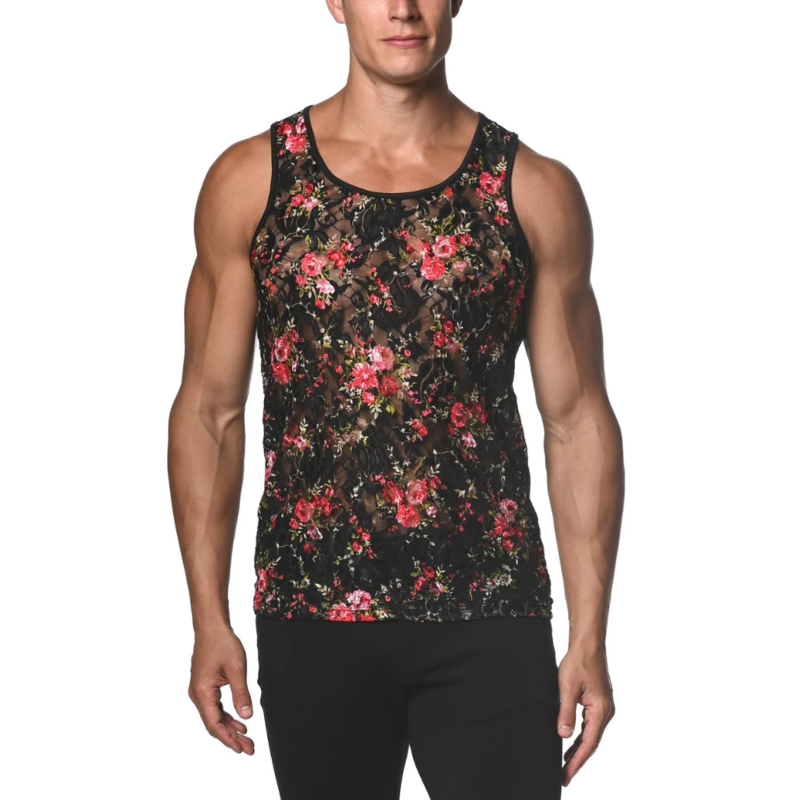 St33le Stretch Gossamer Lace Tank Top Black Squares 25006 at International  Jock