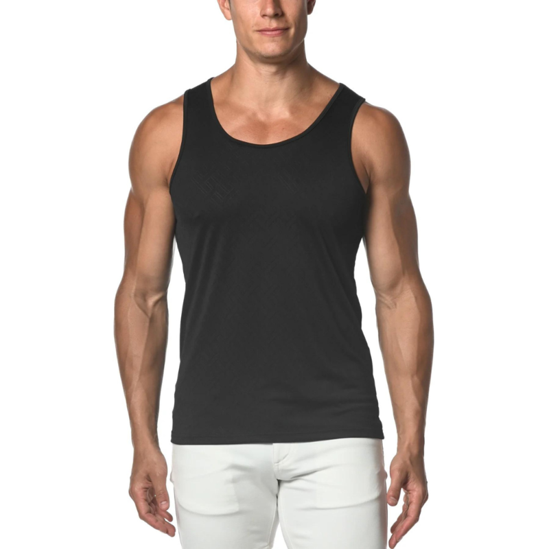 St33le Stretch Gossamer Lace Tank Top Black Squares 25006 at International  Jock