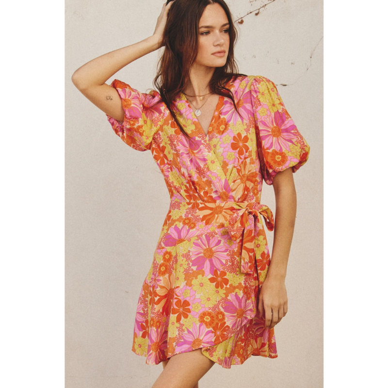 Dress Forum Flower Power Mini Wrap Dress (SUNSET DAHLIA)