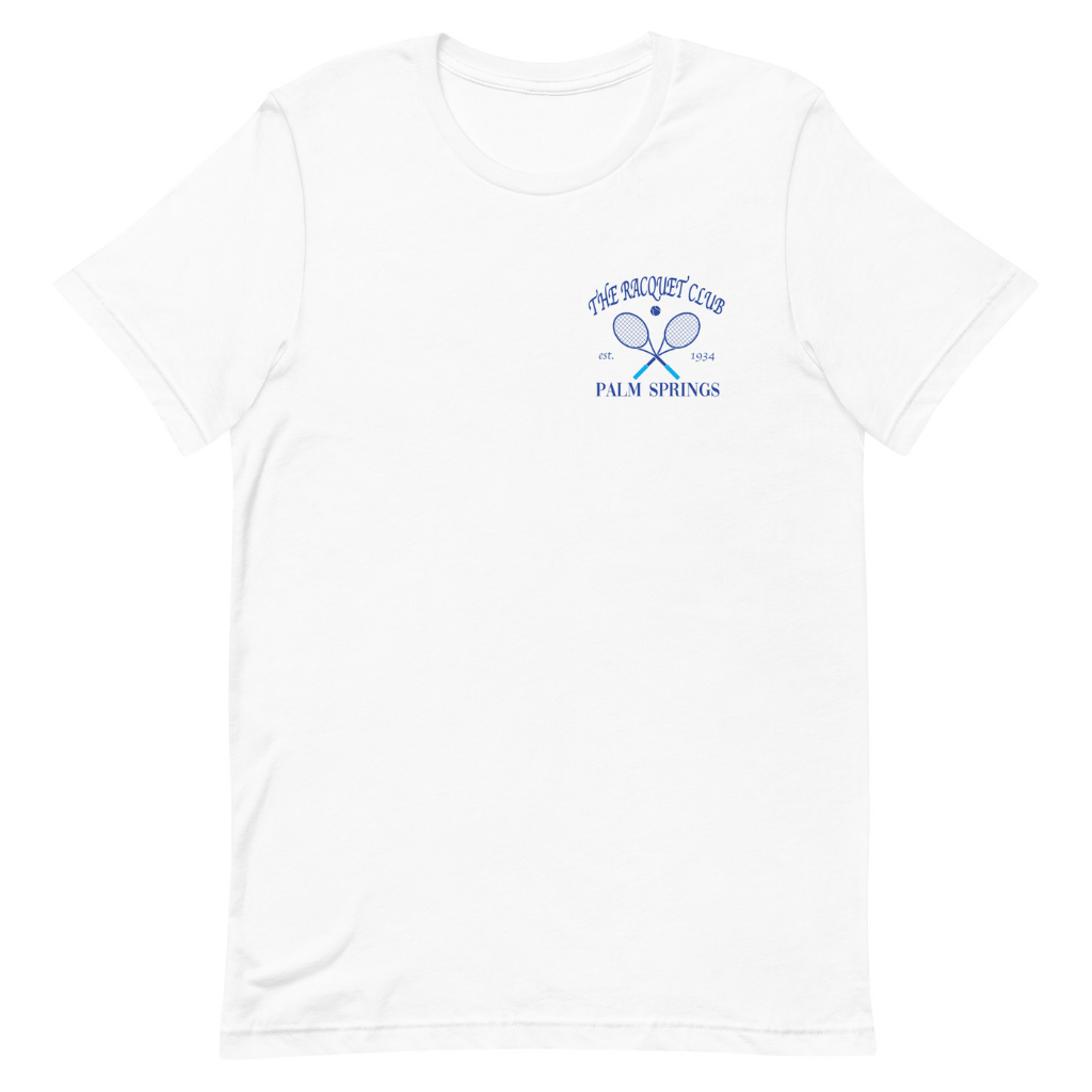 Peepa's Racquet Club Blue on White Unisexy Graphic Tee
