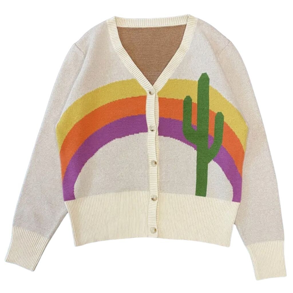 Miss Sparkling Cactus Rainbow Knit Cardigan