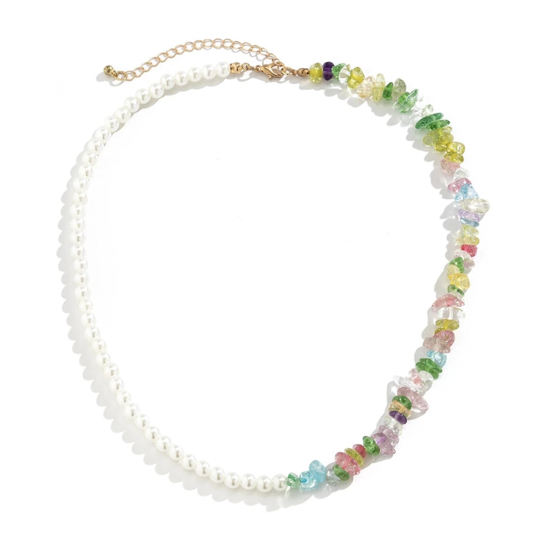 Peepa's Accessories Pearl and Colorful Stones Necklace