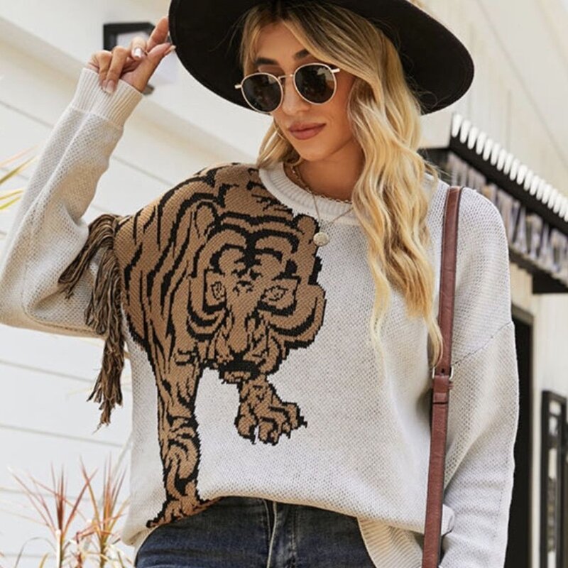 Miss Sparkling Tiger Sweater (White)