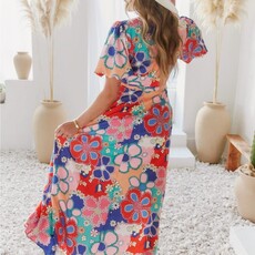 Sheer Trend Blue/Red Floral Maxi Dress