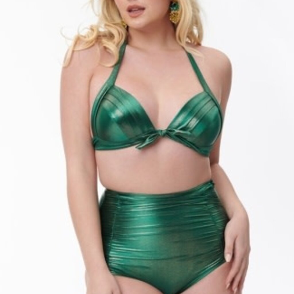 Unique Vintage & Smak Parlour Emerald Monroe Halter Swim Top