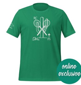 Peepa's Racquet Club White Front Logo on Green Unisex Graphic Tee