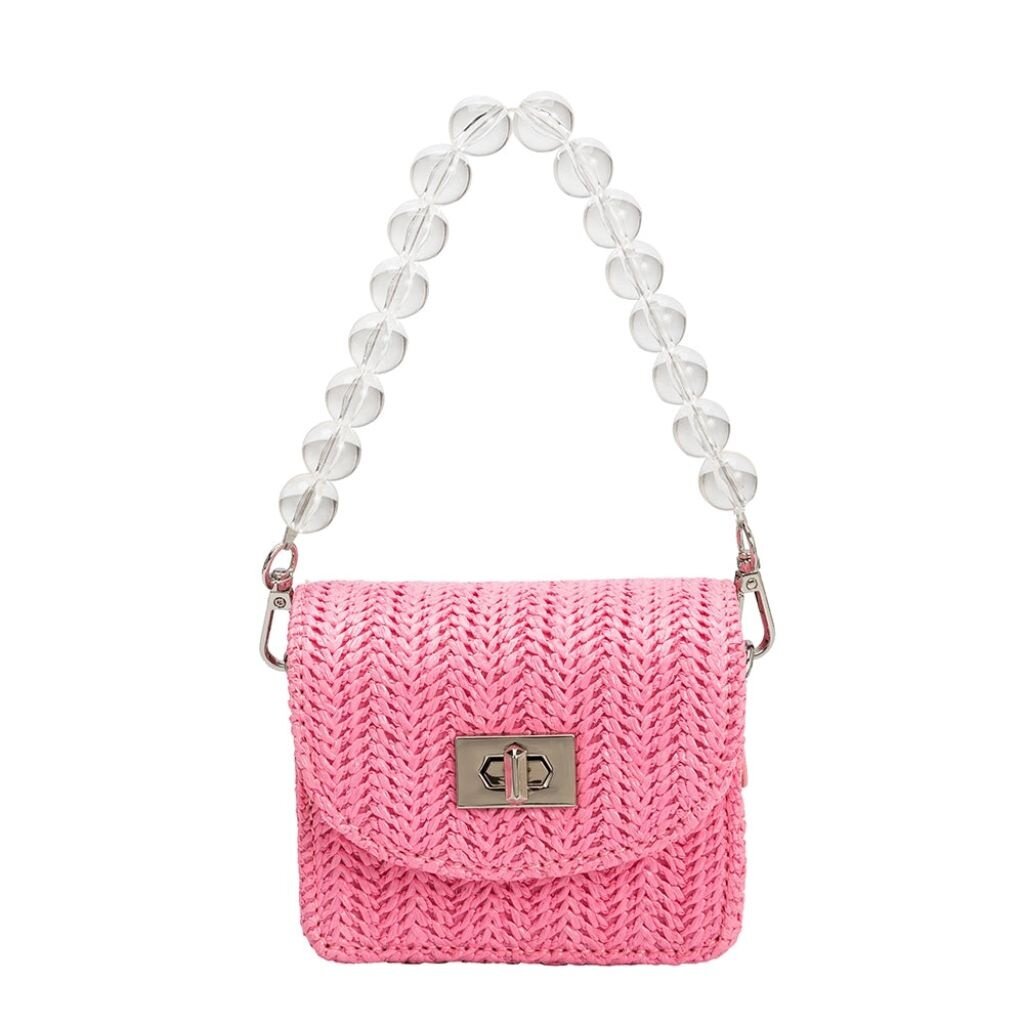 Melie Bianco Krystal Pink Small Straw Crossbody Bag