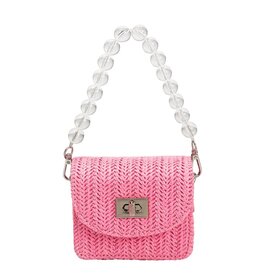 Melie Bianco Krystal Pink Small Straw Crossbody Bag