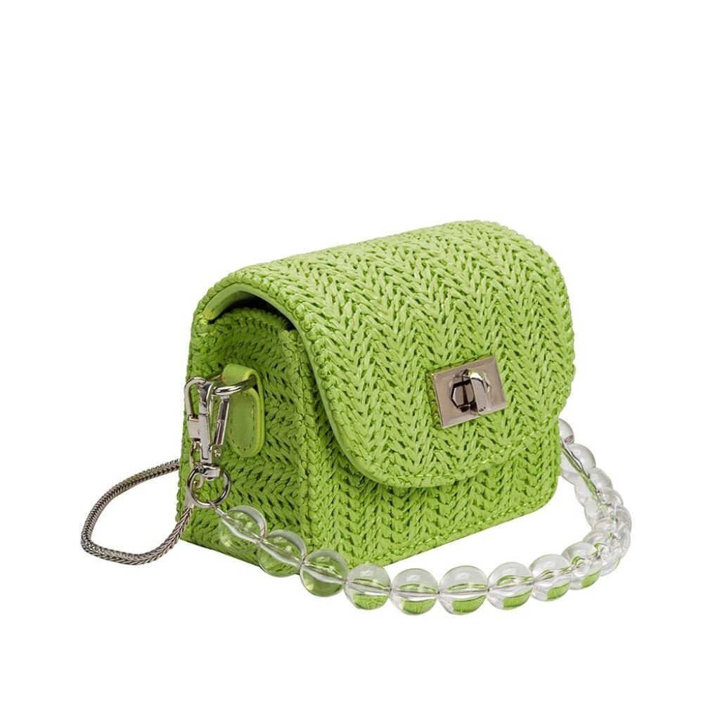 Melie Bianco Krystal Lime Small Straw Crossbody Bag