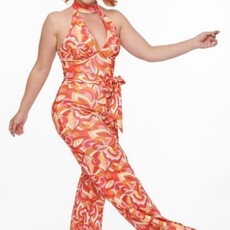 Unique Vintage & Smak Parlour Orange Psychedelic Paisley Glamour Goddess Jumpsuit