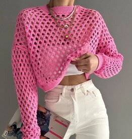 Miss Sparkling Open Knit Cropped Top (Pink)