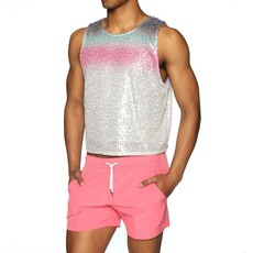 Parke & Ronen White Rainbow Sequin Muscle Tee