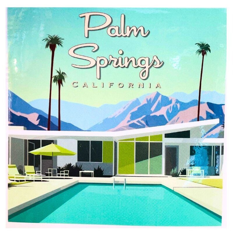Deven & Ned Palm Springs Teal Mid Mod Home Sticker 3"
