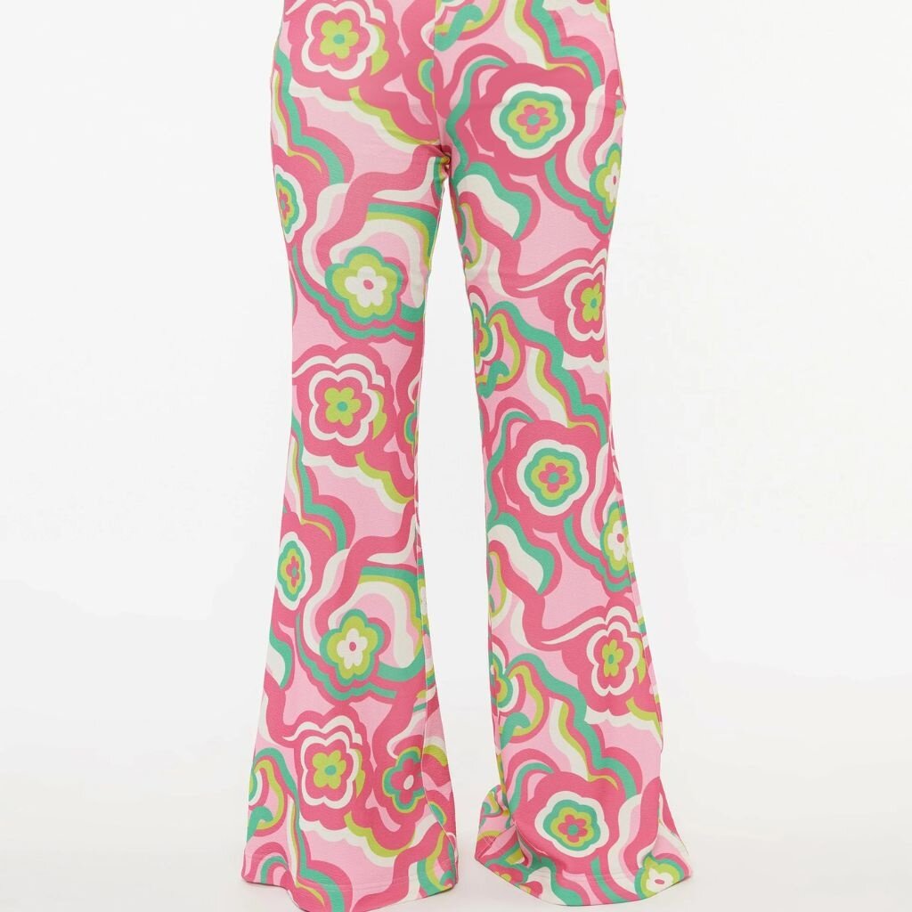 Unique Vintage Barbie Pink & Green Floral Flare Pants