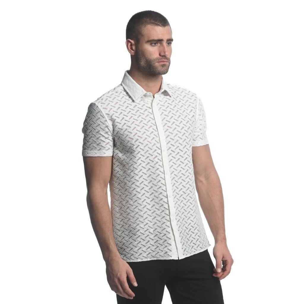 ST33LE White Zigzag Chevron Gossamer Short Sleeve Shirt ST-24027