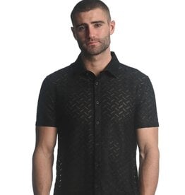 ST33LE Black Zigzag Chevron Stretch Gossamer SS Shirt ST-24027