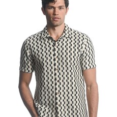 ST33LE Black/White Checkers Open Knit Gossamer Short Sleeve Shirt ST-48031