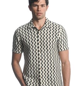 ST33LE Black/White Checkers Open Knit Gossamer Short Sleeve Shirt ST-48031