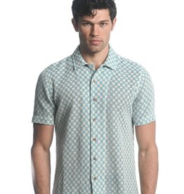 ST33LE Blue/White Checkers Open Knit Gossamer Short Sleeve Shirt ST-48032