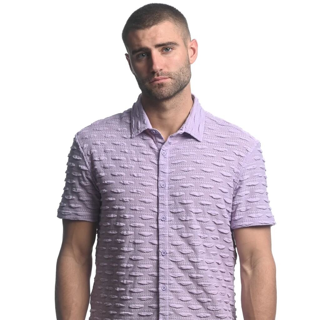 ST33LE Lavender Vertical Drops Stretch Gossamer SS Shirt ST-24024