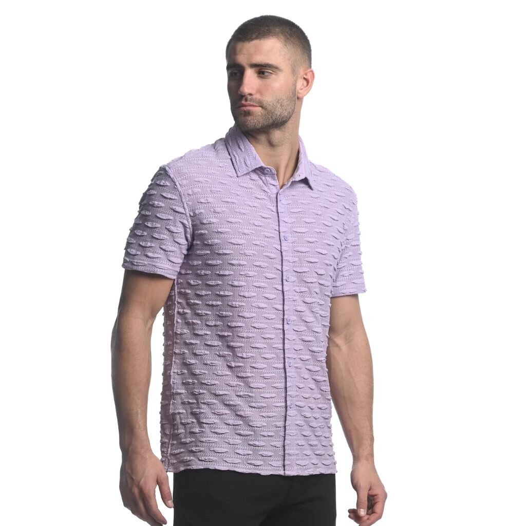 ST33LE Lavender Vertical Drops Stretch Gossamer SS Shirt ST-24024