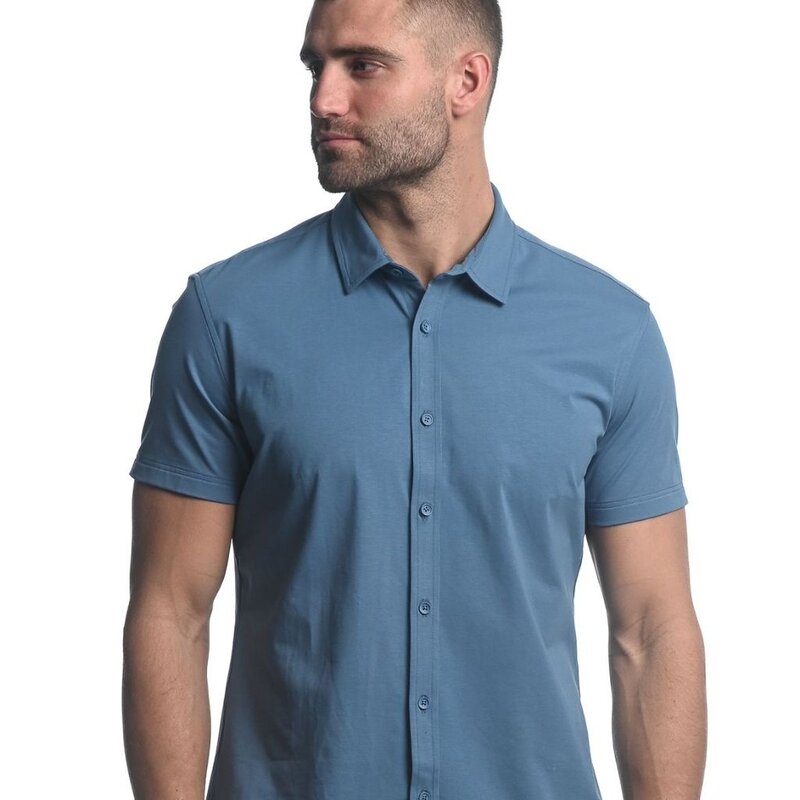 ST33LE (Steele) Dolphin Blue Solid Stretch Jersey Knit SS Shirt ST-963