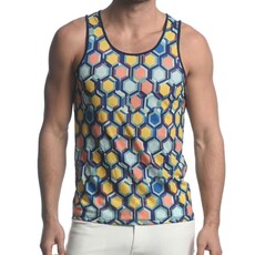 ST33LE Navy/Yellow Honeycomb Printed Mesh Singlet ST-11080