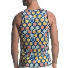 ST33LE Navy/Yellow Honeycomb Printed Mesh Singlet ST-11080