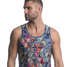 ST33LE Royal Blue/Gold Abstract Printed Mesh Singlet ST-11082