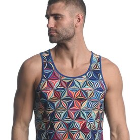 ST33LE Royal Blue/Gold Abstract Printed Mesh Singlet ST-11082