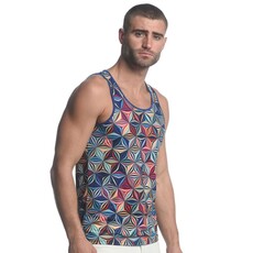 ST33LE Royal Blue/Gold Abstract Printed Mesh Singlet ST-11082