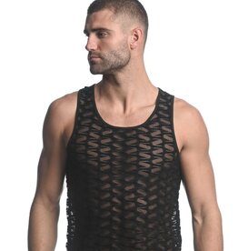 ST33LE Black/Vertical Wave Stretch Gossamer Knit Singlet ST-24201