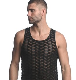 ST33LE (Steele) Black/Vertical Wave Stretch Gossamer Knit Singlet ST-24201